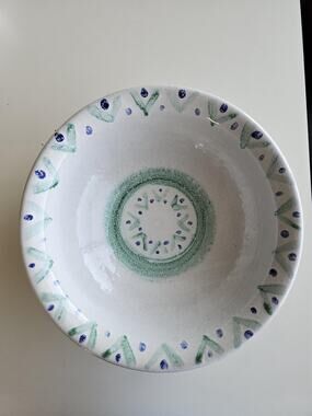 Vintage KYLE Studio Pottery Bowl, Cobalt Blue Green Hand Decorated Art (1991)